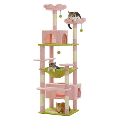 Grand arbre à chat, tour à chat de 72 pouces pour les grands chats, maisonnette pour chat avec poteaux à griffer recouverts de sisal, 2 perchoirs rembourrés, double condo et panier pour l'intérieur