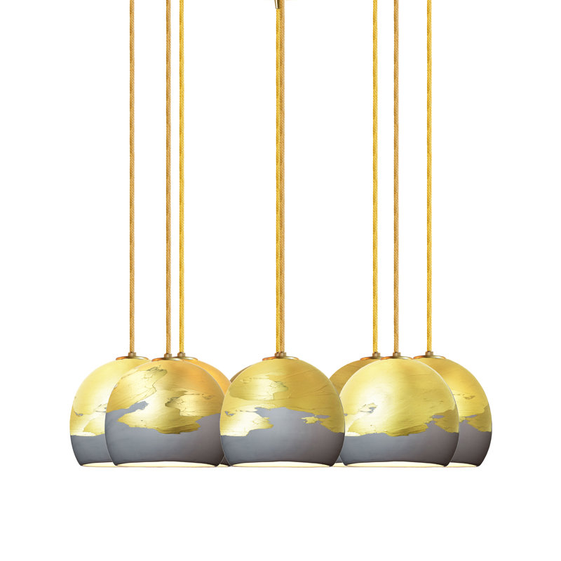 8 - Light Chandelier, Gray/Bronze, Brass Braided Cord, 72" H x 18" W x 18" D