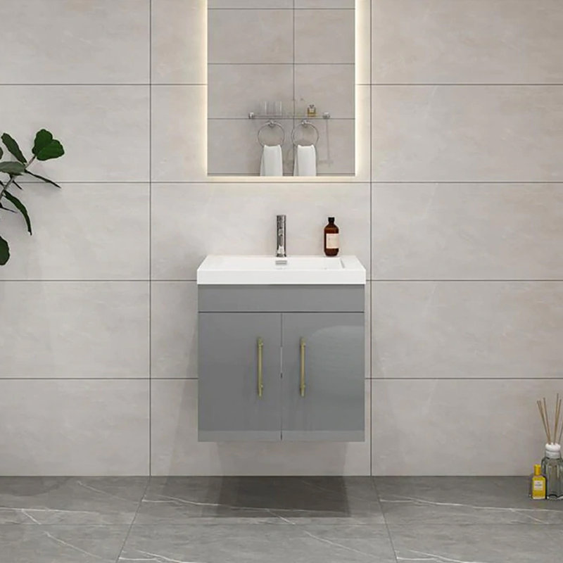 Ensemble de meuble-lavabo simple mural 24 po 24 po, Gris lustré