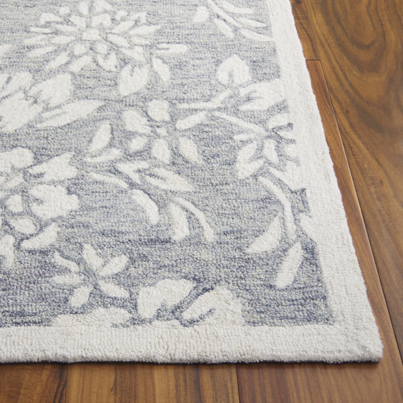 Jardin 758 Hand Tufted Wool/Cotton Floral Rug in Gray/Ivory, Rectangle 5' x 8'