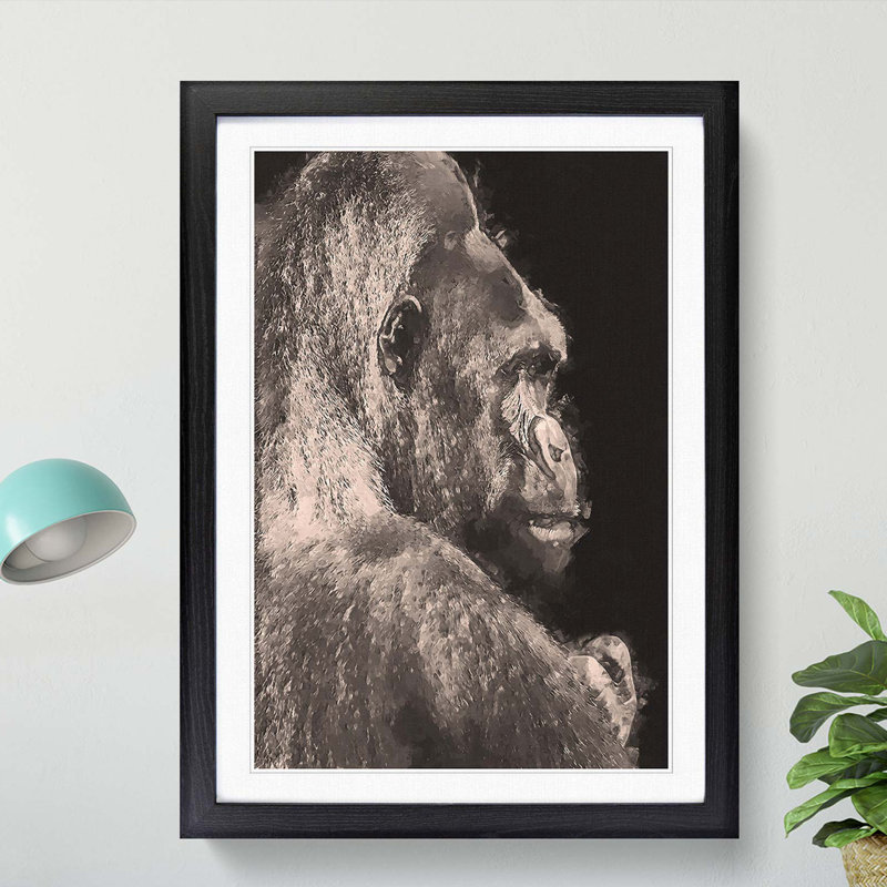 Silverback Gorilla in Abstract - Picture Frame Graphic Art Print, Black, 91cm H x 60cm W x 2cm D