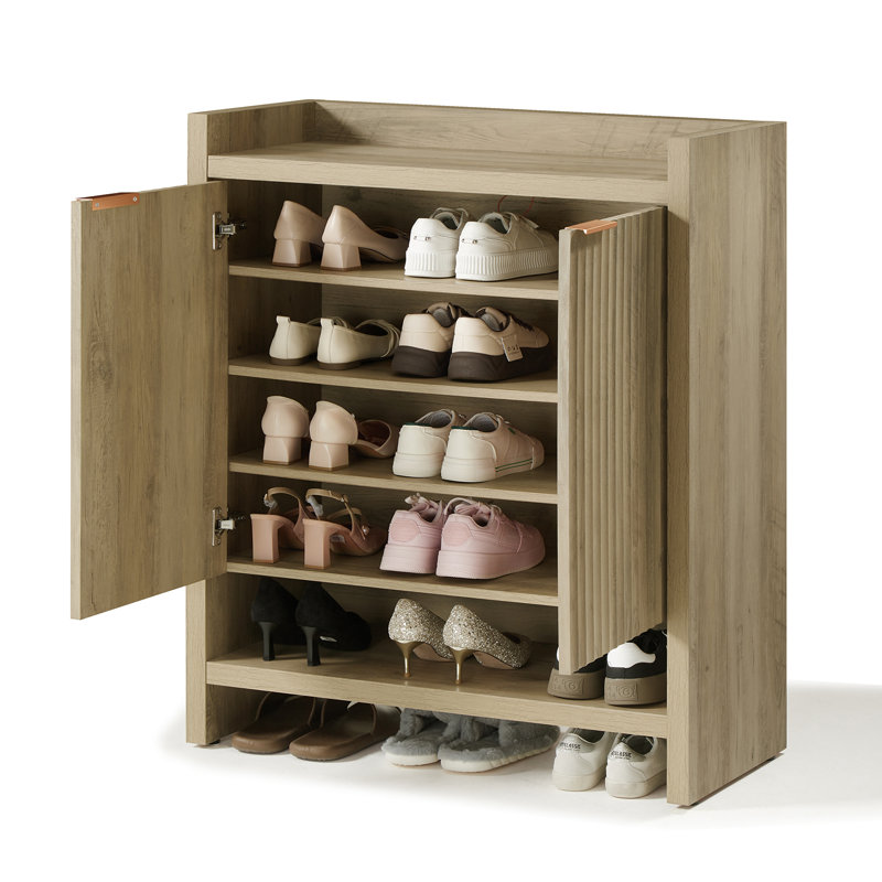 Nicolee 24 Pair Shoe Storage Cabinet, Sand Oak