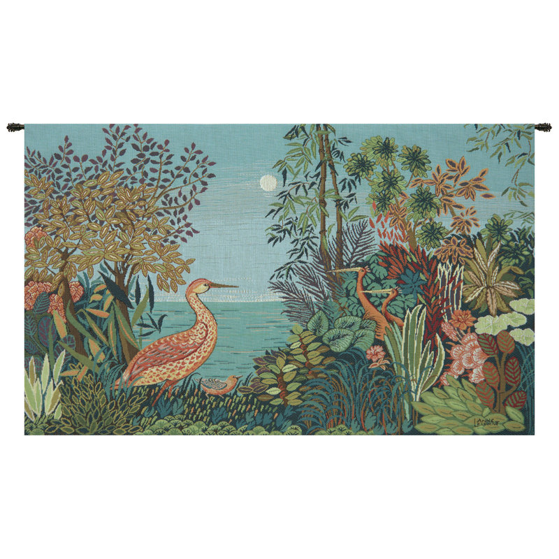 Paysage Heron Lac Foret European Tapestry Wall Hanging