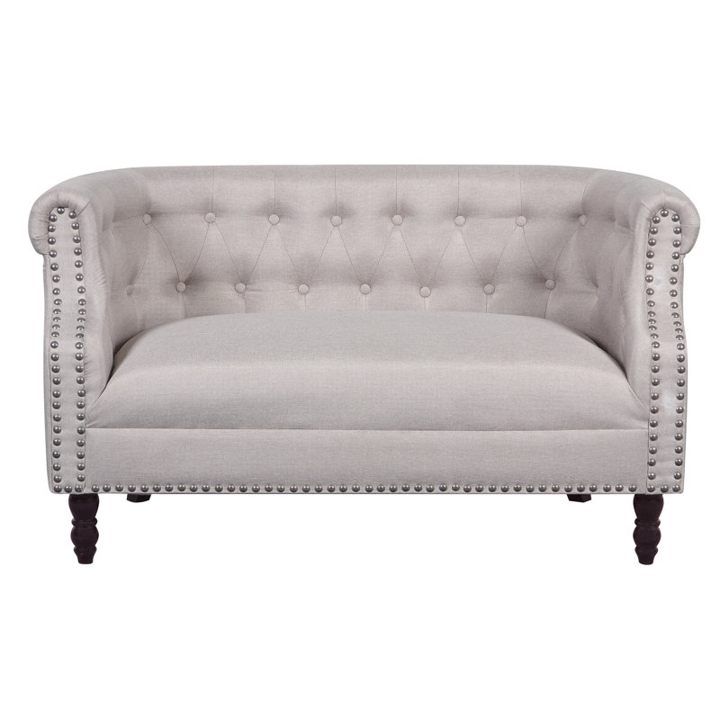 Causeuse Chesterfield en lin à accoudoirs roulés 54 po Acworth, Beige