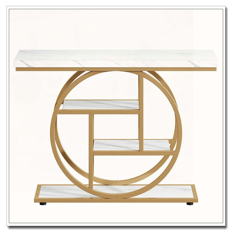 Industrial Four-Tier Console Table with Circle Base Storage