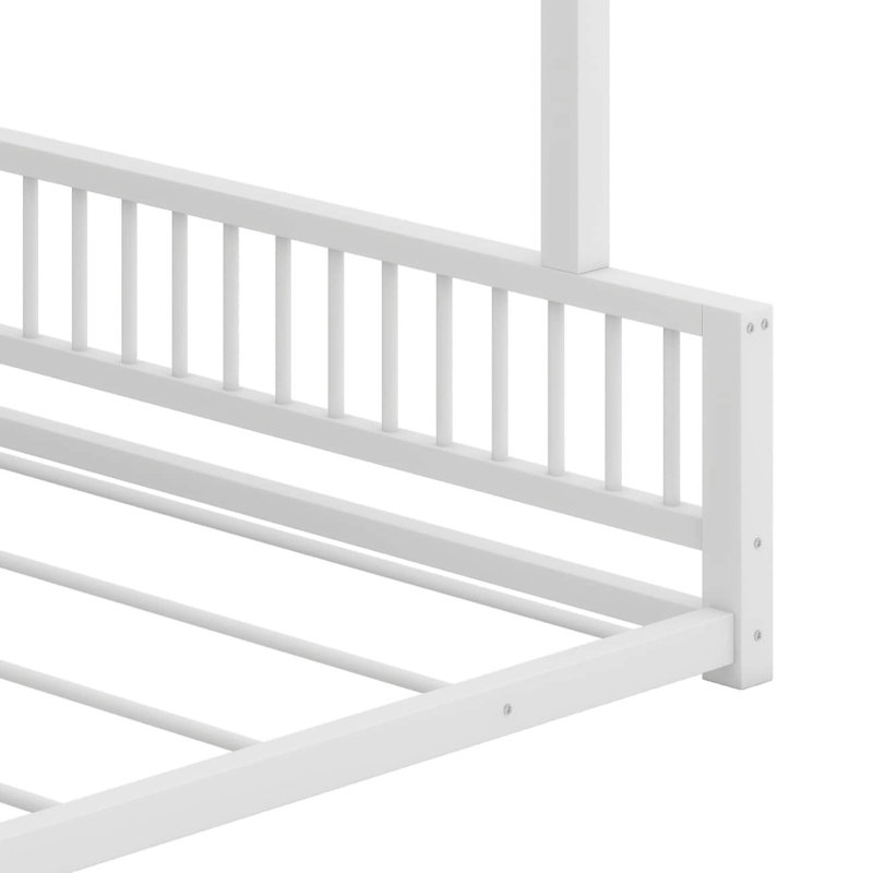 Floor Bunk Bed Frame With Ladder – Safety Guardrails Equipped, Simple & Easy To Assemble, Full XL Over Queen, White