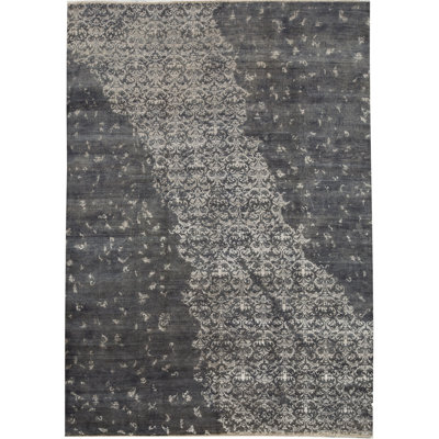 Tapis gris et gris noué à la main de haute qualité