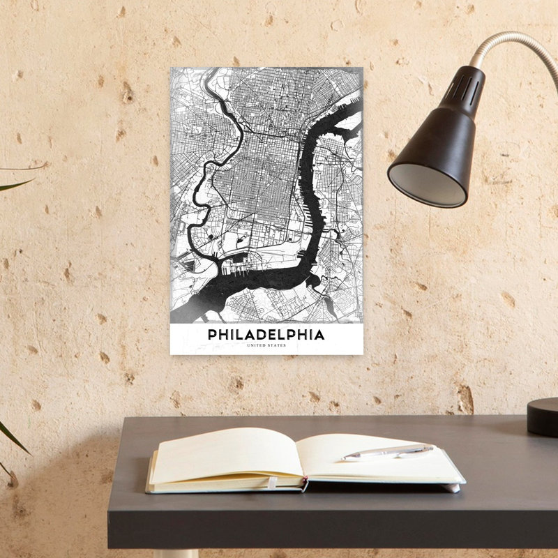 Philadelphia City Map Abstract Contemporary Architecture City Wall Art Print 1 Piece Wrapped Canvas Wall Art