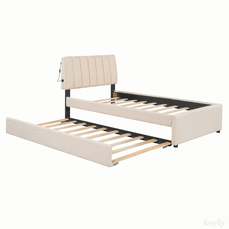 Alphea Upholstered Platform Bed, Beige, Twin