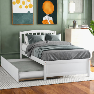 White Twin Platform Bed With Trundle - Solid Wood For A Enchanting Bedroom Size Trundle, Bewitching
