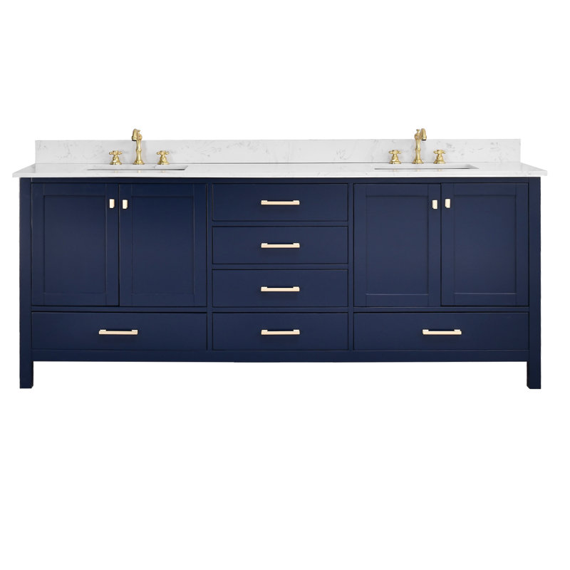 84-inch Bathroom Vanity With Engineered Stone Top, Blue