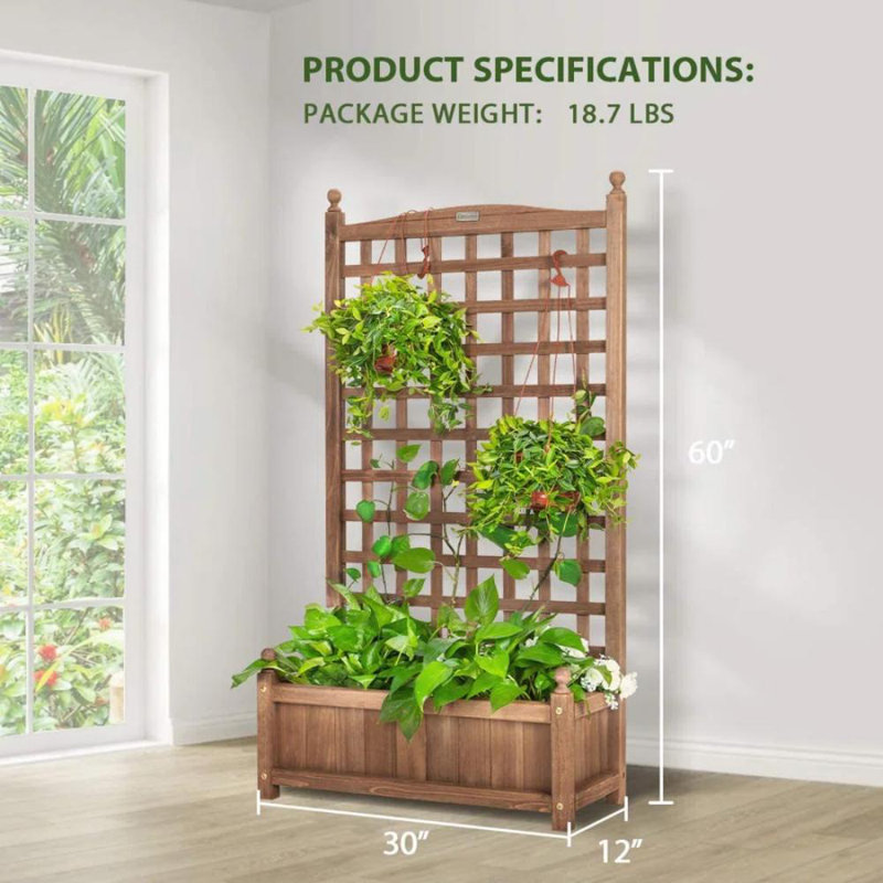 Howes 60 In. Wood Planter Raised Bed With Trellis(2-pack)