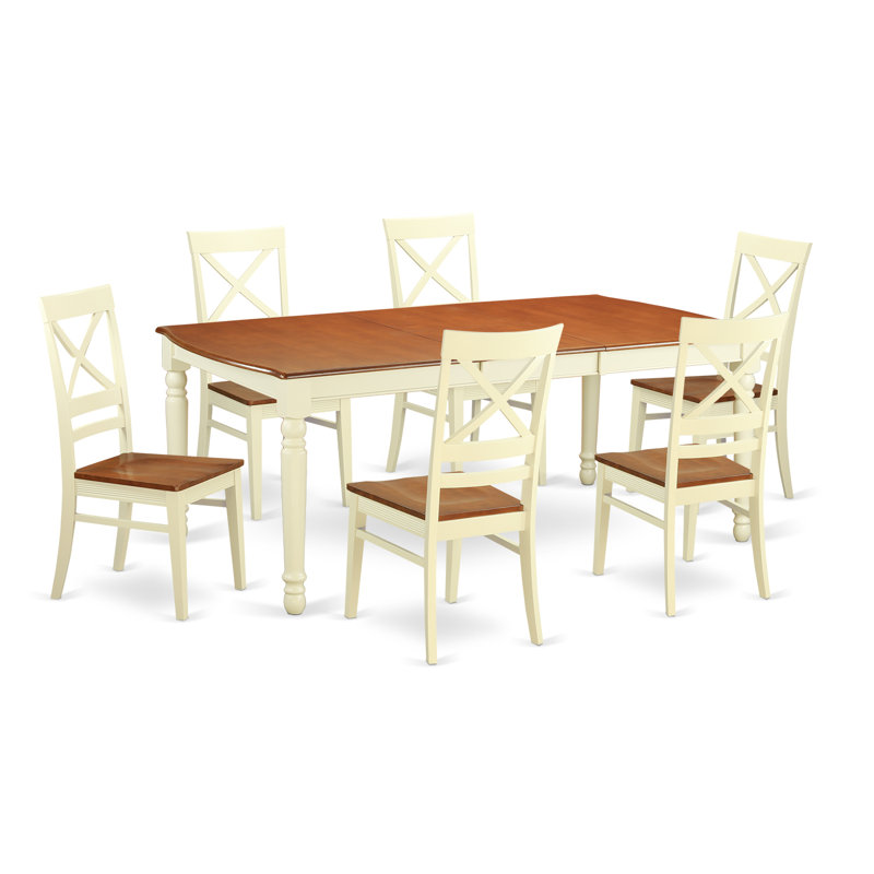 Ensemble de table de salle à manger 7 pièces composé d'une table rectangulaire en bois avec rallonge papillon et 6 chaises de cuisine, 42 po x 78 po, babeurre et cerise