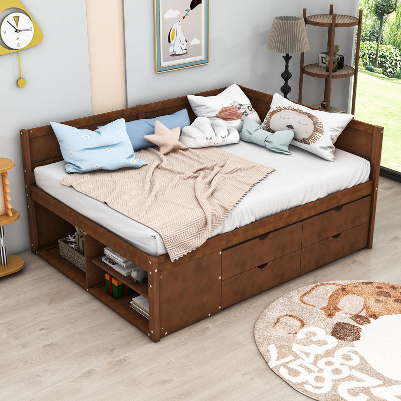Lit de jour en bois Nagako, Double, Noyer