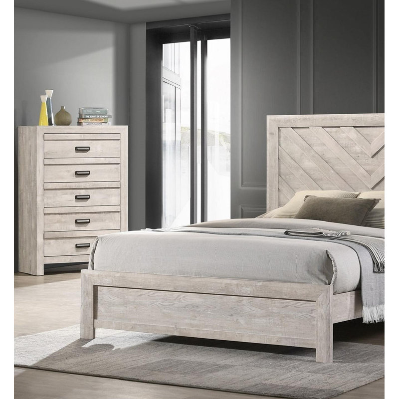 Commode 5 tiroirs Rustic, Beige gris / blanc