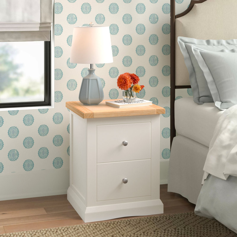Eastchester 45cm W Plywood / Laminate Board Bedside Table, Off White/Natural/Silver