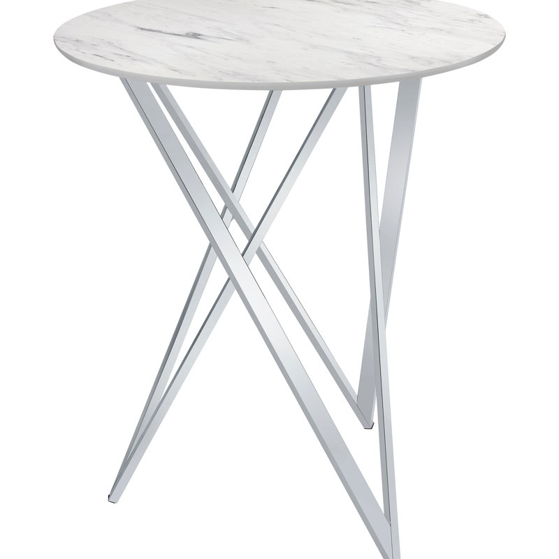 Table de bar ronde avec plateau en marbre blanc et simili, look moderne pour table de salle à manger en marbre, assise de 2 po dans la pièce, hauteur de 42,5 po