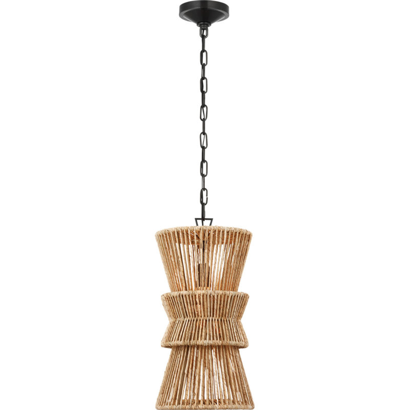 Antigua 11" Pendant in Natural Abaca, Bronze