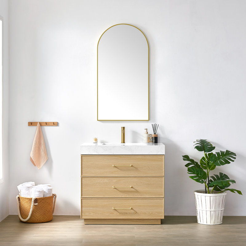 Ensemble de meuble-lavabo à simple cuve 36 po Turin avec plateau en pierre composite à grain blanc Turin