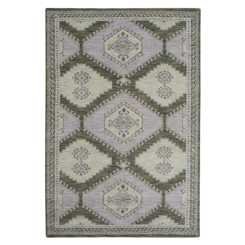 Tapis d'intérieur oriental en laine vert pâle tissé à la main, Rectangle de 5 pi x 8 pi