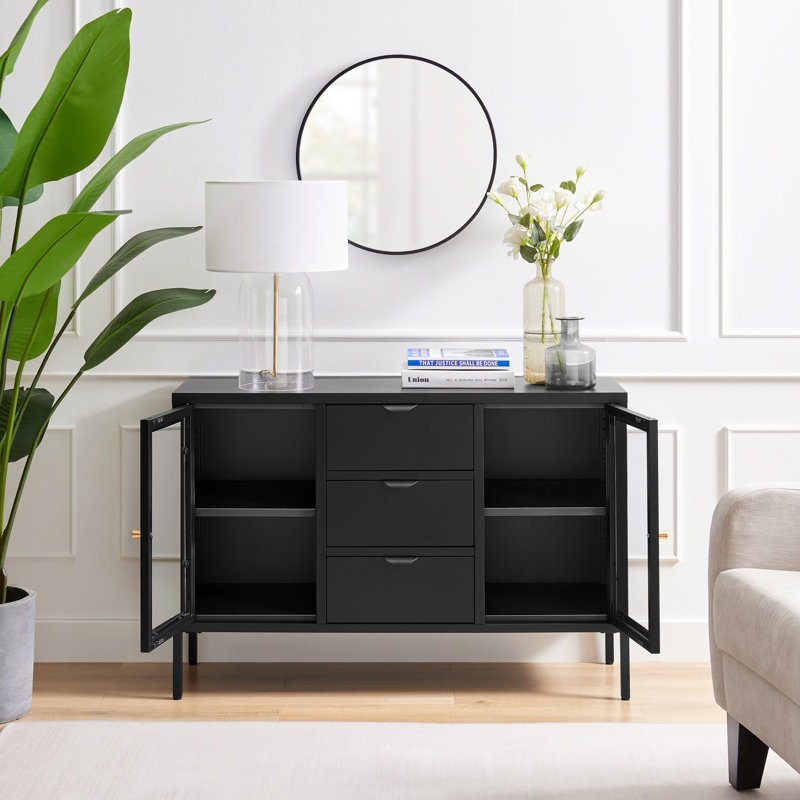 Niccolino Metal & Glass Long Sideboard or TV Cabinet - Sleek Modern Deco Design