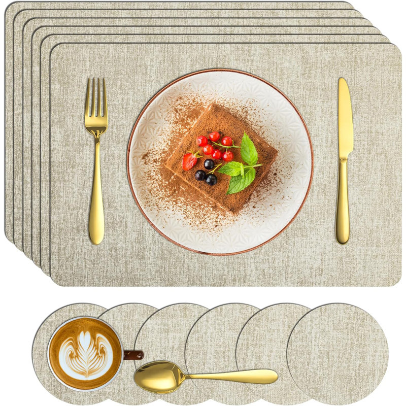Ensemble de 6 napperons en similicuir résistants à la chaleur avec sous-verres, imperméables, essuyables et antidérapants