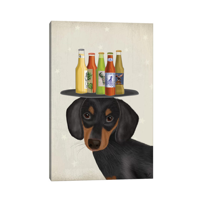 «Dachshund Beer Lover» par Fab Funky - impression sur toile tendue, H 26 po x l 18 po x 1,5 po
