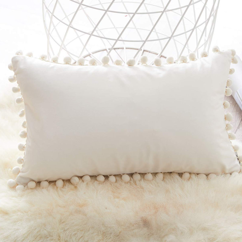 Pom Pom Velvet Velvet Reversible Pillow Cover, Cream