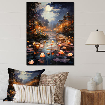 «China Art Lotus Lantern I», impressions murales florales en métal