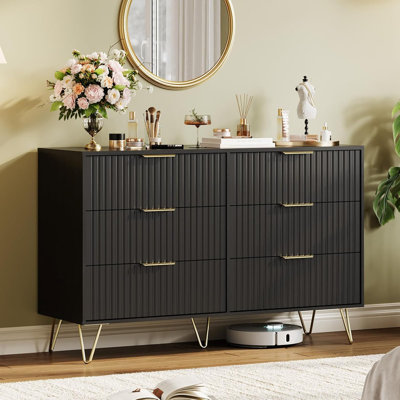 47" Fluted Dresser with 6 Drawers, Modern Wooden Chest & TV Stand for Bedroom & Living Room by Ebern Designs