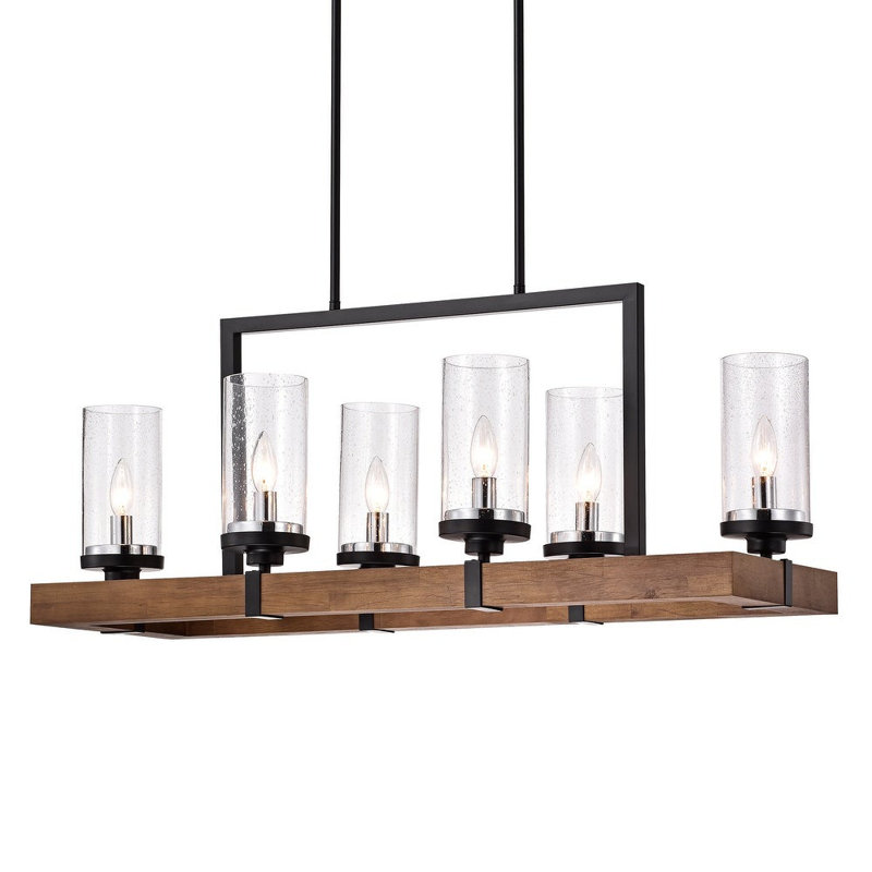 Lustre rectangulaire à 6 lumières Messer, Noir/chêne