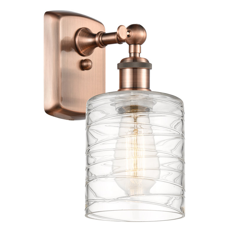 Whitmer Armed Sconce, LED, Antique Copper, Clear Deco Swirl