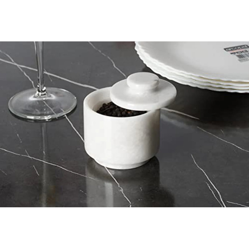 Handmade Marble Salt Sellar Set Of 2 Lidded