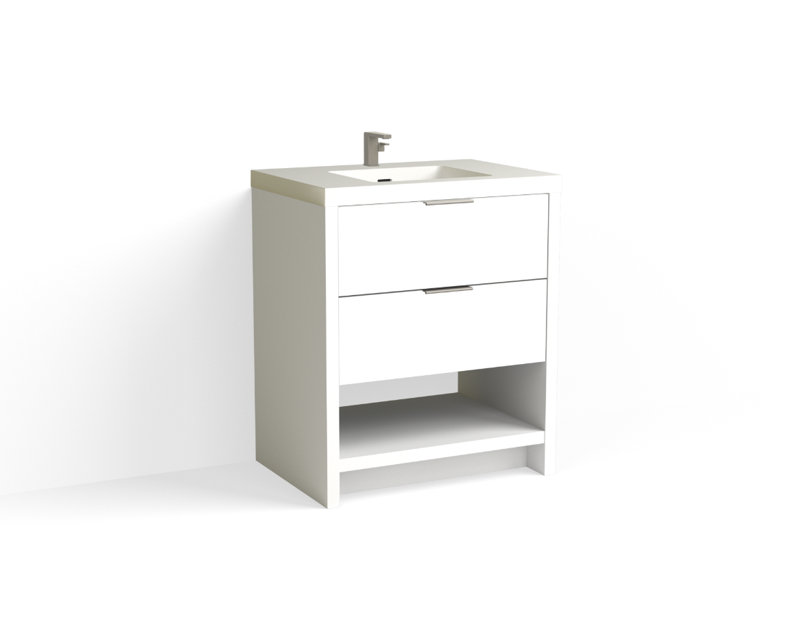 30 in. Handmade Single Vanity, Glossy White/Single, White Nanomatte, Satin Nickel