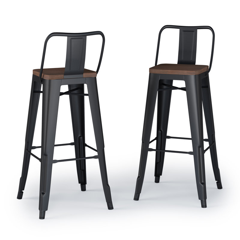 Tabouret en bois massif et métal Rayne, Noir, 2, Tabouret de bar (siège d'une hauteur de 30,2 po)
