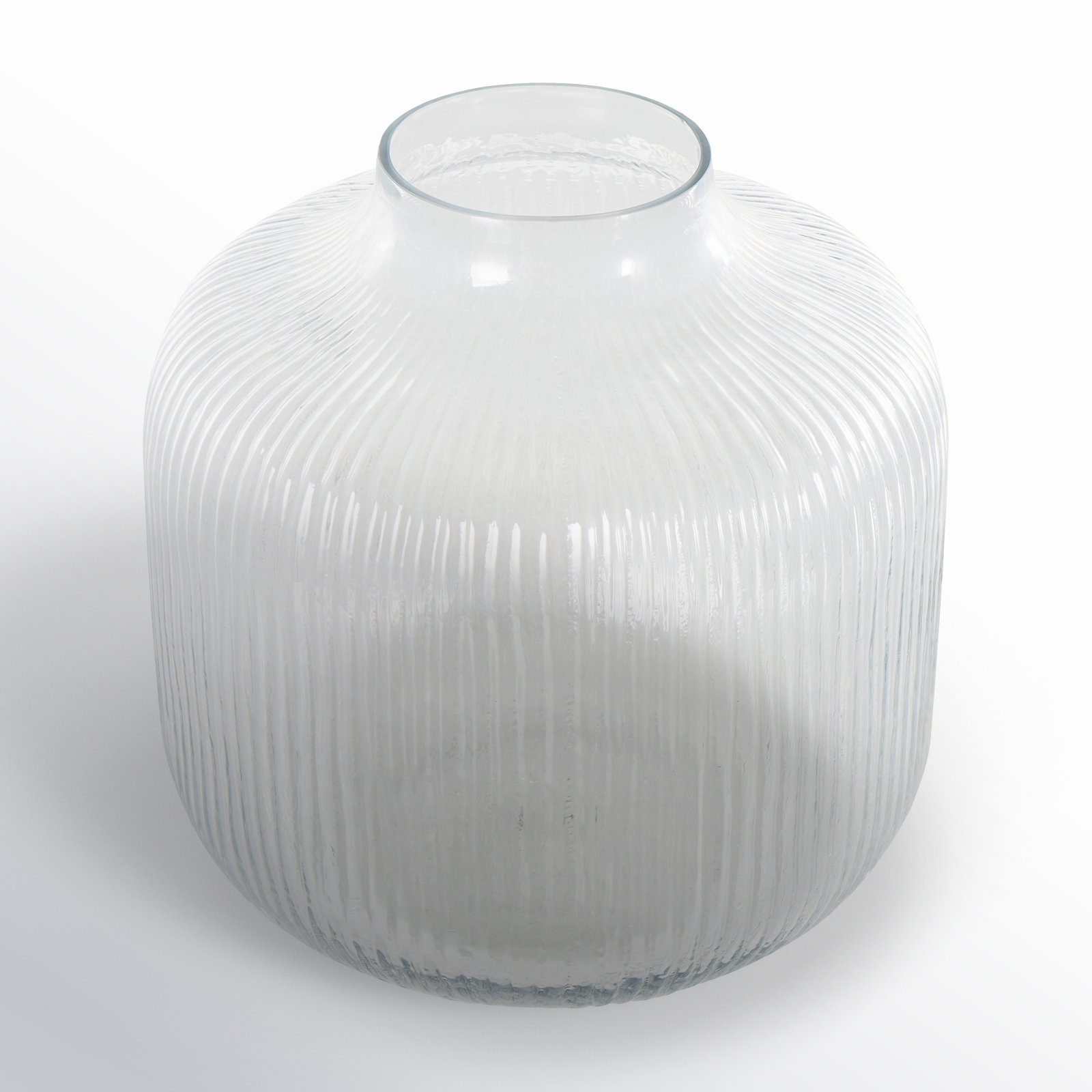 Perry Glass Short Round Ribbed Vase, 10.65" H x 10.15" W x 10.15" D