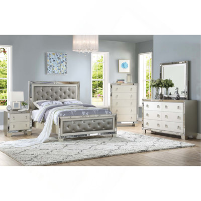 Glamorous Faux Leather Tufted Headboard FB 1Pc California Bed Mirror Trim Bedroom Furniture