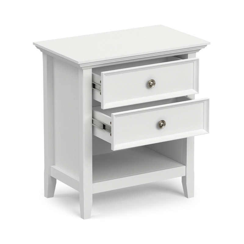 Amherst 24"W Solid Wood Transitional Nightstand with 2 Drawers and Open Storage Shelf, White