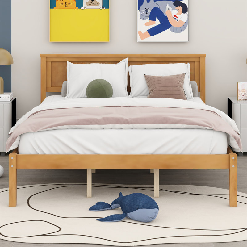 Base de lit plateforme avec tête de lit, support à lattes de bois, aucun sommier requis, grand