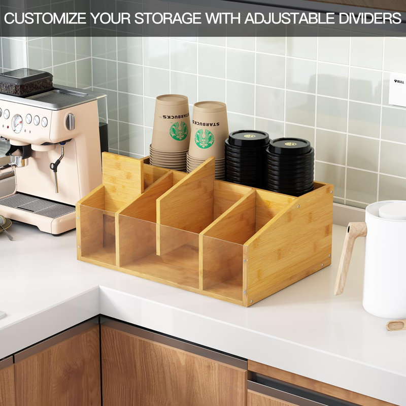 Coffee Station Organizer Condiment Organizer for Countertop Farmhouse Coffee Caddy with Removable Dividers Small Cute Office Bar Accessories
