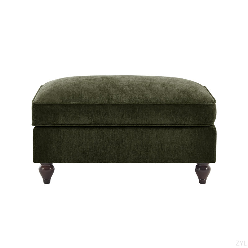 Elegant Ruffled Chenille Ottoman, Green