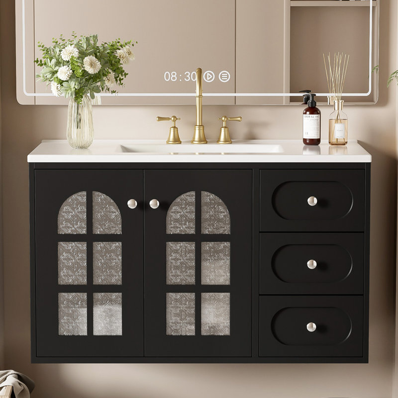 Meuble-lavabo mural simple 36 po avec lavabo en céramique