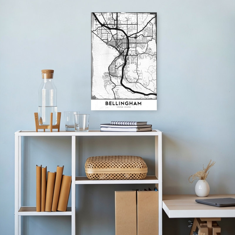 «Bellingham Washington Map», rétro, art abstrait de ville murale, H 18 po x l 12 po