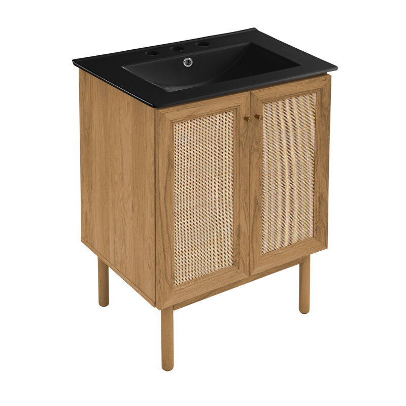 Classe 24" Freestanding Bathroom Vanity in Golden Oak with Black 3-Hole Centerset Sink Top, Black