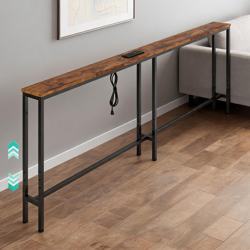 Canapé-console ajustable 78,7 po très long avec prises électriques - Table basse derrière le canapé avec station de charge pour le vestibule, le couloir et le salon - Conception compacte et peu encombrante - Couleur: brun rustique
