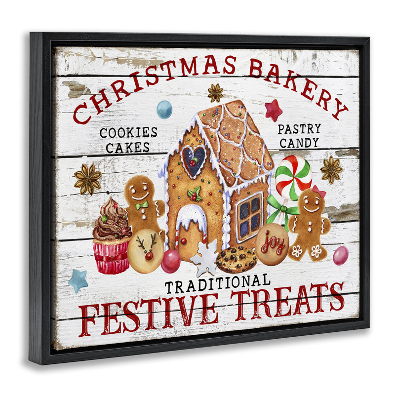 Art mural sur toile Festive Treats Bakery par Creatif Belle, H 25 po x l 31 po, Cadre flottant noir de jais