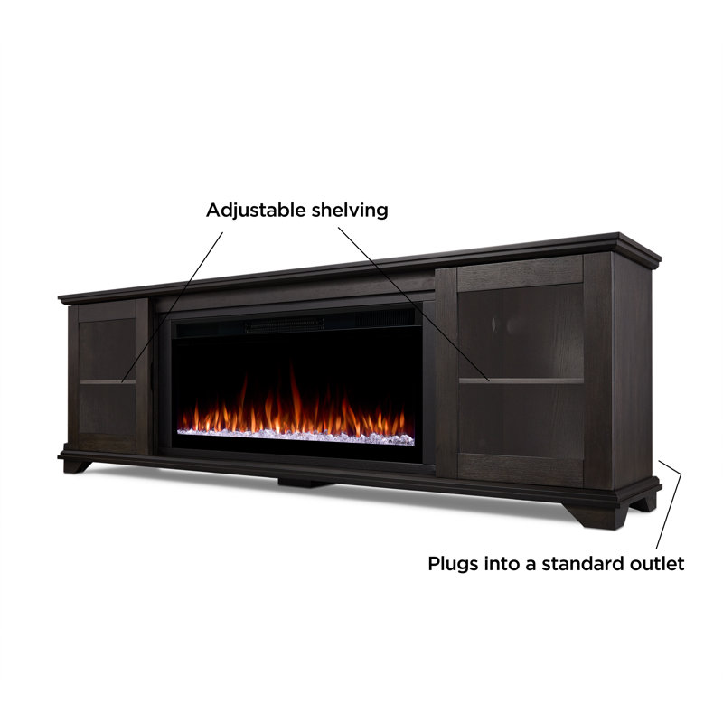 Benjamin 81" Landscape TV Stand with Electric Fireplace by Real Flame, Weathered Wood, Smart