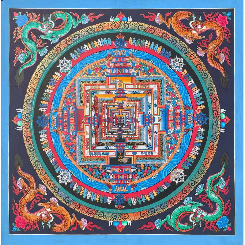 Kalachakra mandala avec motif de dragon Thangka (Thangka sans brocart)