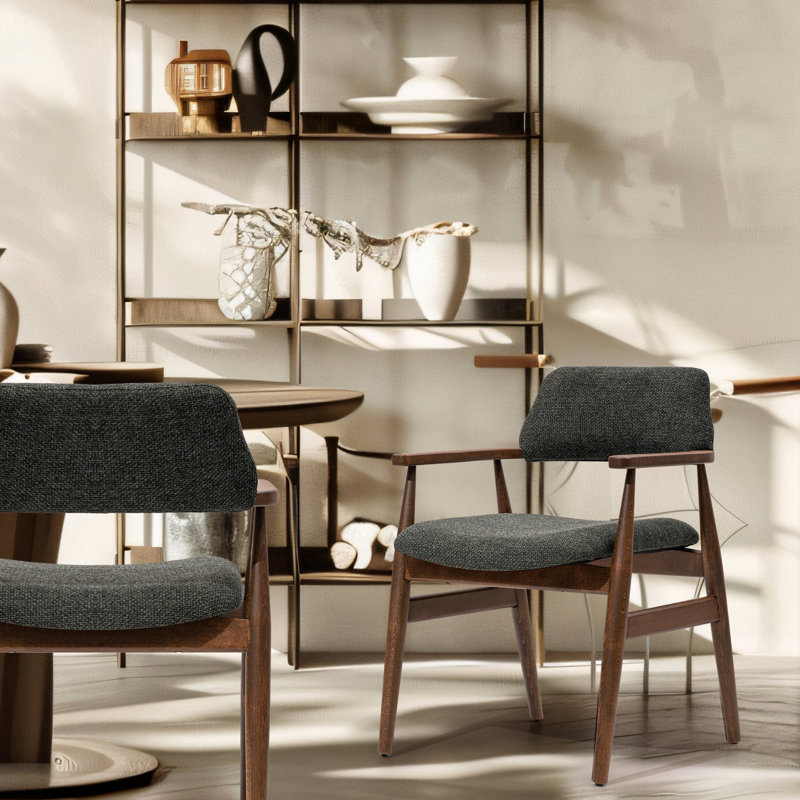 Arezzo Dining Chair Walnut Wood Finish Upholstered Performance Fabric Fully Assembled