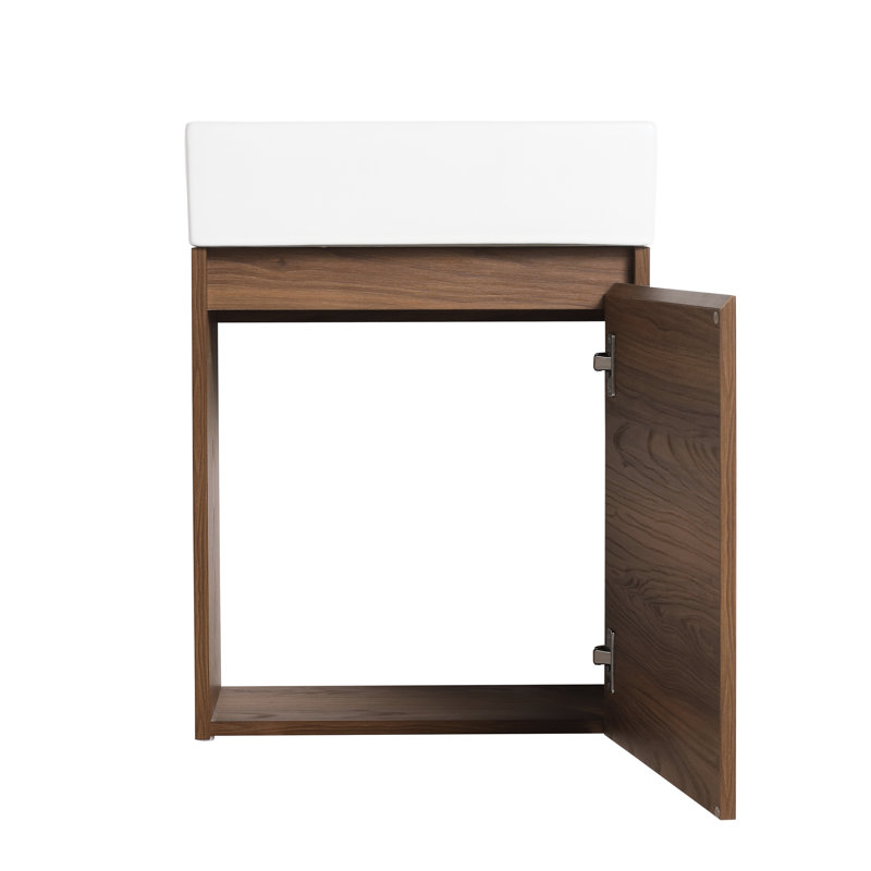 Meuble-lavabo flottant de 18 pouces - Compartiment de rangement spacieux, lavabo en céramique, design tendance, petit ébène brun avec options d'évier, lavabo, apparence moderne,